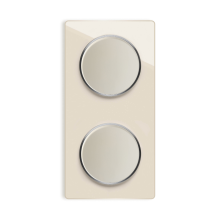 2x interrupteurs simple allumage avec plaque de finition en verre 2 postes, verticale - Beige