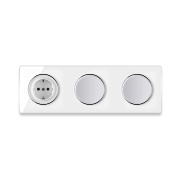 1x Prise de courant avec terre + 2x interrupteurs simple allumage avec plaque de finition Garda en verre, 3 postes, horizontal - blanc