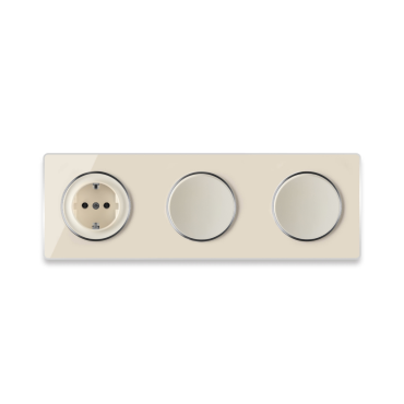1x Prise de courant avec terre + 2x interrupteurs simple allumage avec plaque de finition Garda en verre, 3 postes, horizontal - beige