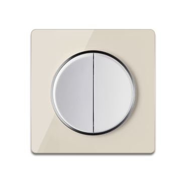 Interrupteur double, 1 voie, blanc avec plaque de finition Garda en verre, beige