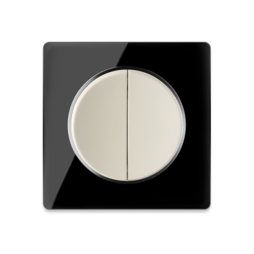 Interrupteur double, 1 voie, beige avec plaque de finition Garda en verre, noir