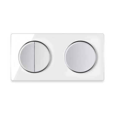 1x Interrupteur double, 1 voie + 1x interrupteur simple allumage avec plaque de finition en verre, 2 postes, horizontale - Blanc