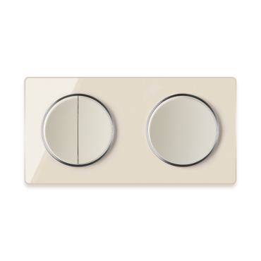 1x Interrupteur double, 1 voie + 1x interrupteur simple allumage avec plaque de finition Garda en verre, 2 postes, horizontal - beige