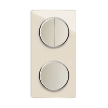 1x Interrupteur double, 1 voie + 1x interrupteur simple allumage avec plaque de finition Garda en verre, 2 postes, vertical - beige