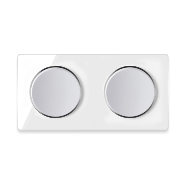 2x interrupteurs simple allumage avec plaque de finition en verre 2 postes, horizontale - Blanc