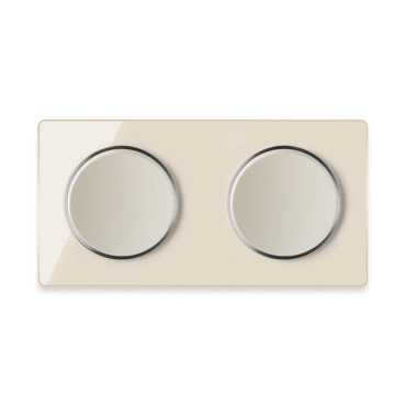 2x interrupteurs simple allumage avec plaque de finition verre 2 postes, horizontal - beige