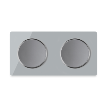 2x interrupteurs simple allumage avec plaque de finition en verre 2 postes, horizontale - Gris
