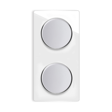 2x interrupteurs simple allumage avec plaque de finition verre 2 postes, vertical - blanc