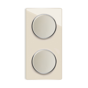 2x interrupteurs simple allumage avec plaque de finition en verre 2 postes, verticale - Beige