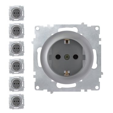 Prise avec terre, bornes à vis (pack de 7)-"Gris 7 piéces"