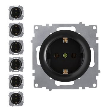 Prise avec terre, bornes à  vis (pack de 7)-"Noir 7 piéces"
