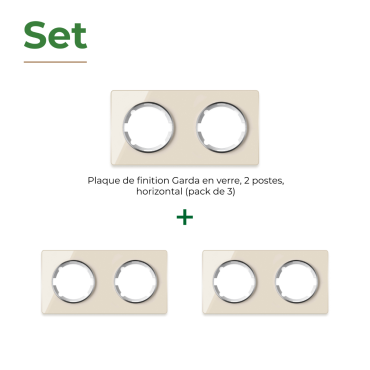 Plaque de finition Garda en verre, horizontal, 2 postes (pack 3)-"Beige"
