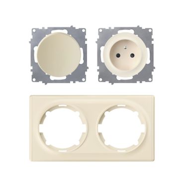 Prise de courant avec terre 16A + interrupteur – ensemble complet – cadre de finition plastique – série Florence – horizontal – beige