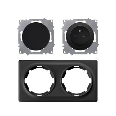 Prise de courant avec terre 16A + interrupteur – ensemble complet – cadre de finition plastique – série Florence – horizontal – noir