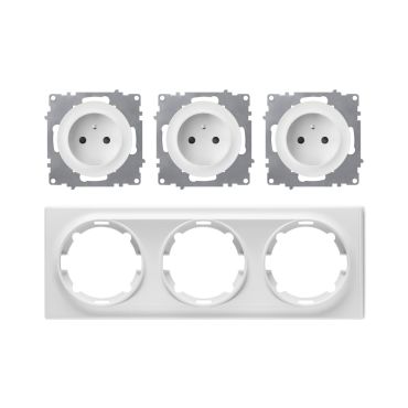 Triple prise de courant avec terre 16A – ensemble complet – cadre de finition plastique – série Florence – horizontal