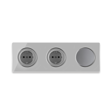 Plaque 3 postes Garda horizontal + 2 Prises avec terre + 1 Interrupteur simple-"Gris"