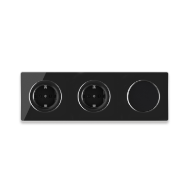 Plaque 3 postes Garda horizontal + 2 Prises avec terre + 1 Interrupteur simple-"Noir"