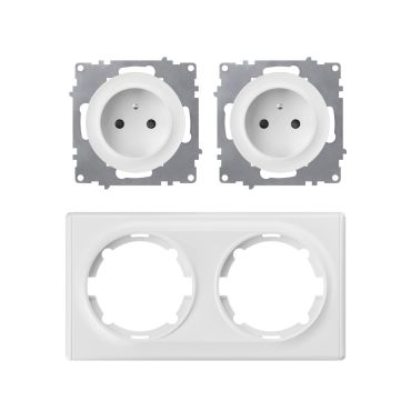 Double prise de courant avec terre 16A – ensemble complet – cadre de finition plastique – série Florence – horizontal
