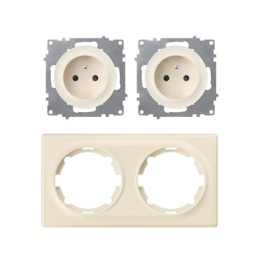 Double prise de courant avec terre 16A – ensemble complet – cadre de finition plastique – série Florence – horizontal – beige