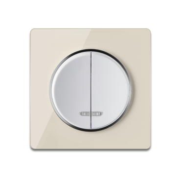 Interrupteur double, avec tйmoin lumineux, Blanc avec plaque de finition en verre, Beige