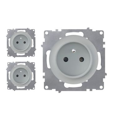 Lot de 3 prises de courant avec terre 16A – mécanismes à assembler – gris