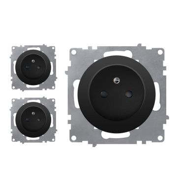 Lot de 3 prises de courant avec terre 16A – mécanismes à assembler – noir