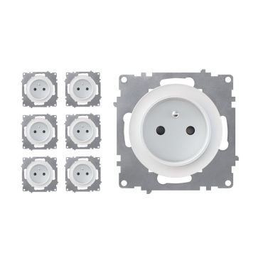 Lot de 7 prises de courant avec terre 16A – mécanismes à assembler – blanc