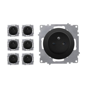 Lot de 7 prises de courant avec terre 16A – mécanismes à assembler – noir