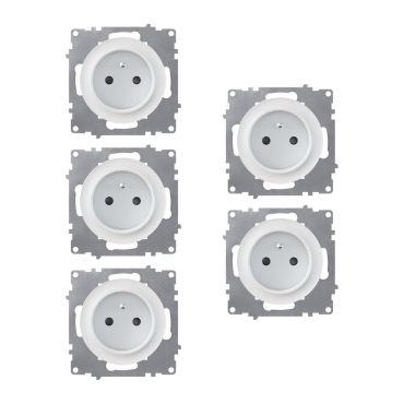 Lot de 5 prises de courant avec terre 16A – mécanismes à assembler – blanc