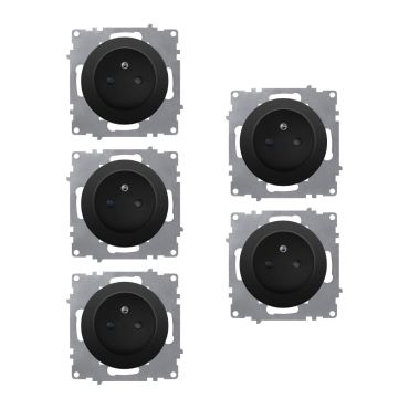 Lot de 5 prises de courant avec terre 16A – mécanismes à assembler – noir