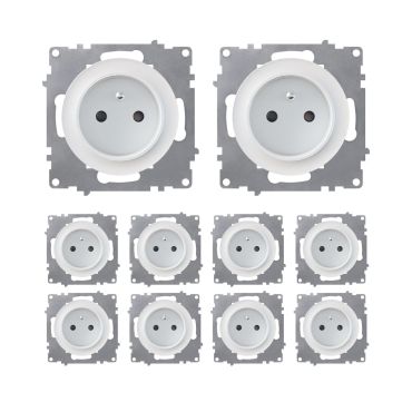 Lot de 10 prises de courant avec terre 16A – mécanismes à assembler – blanc