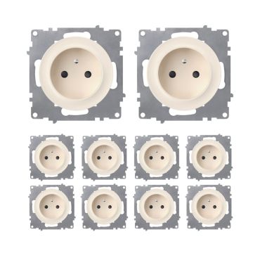 Lot de 10 prises de courant avec terre 16A – mécanismes à assembler – beige