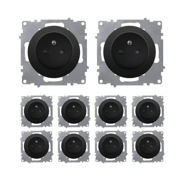 Lot de 10 prises de courant avec terre 16A – mécanismes à assembler – noir
