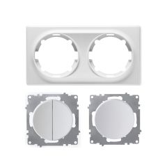 Plaque 2 postes Florence + 1 Interrupteur double, 1 voie + 1 Interrupteur simple allumage