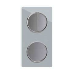 1x Interrupteur double, 1 voie + 1x interrupteur simple allumage avec plaque de finition en verre, 2 postes, verticale - Gris