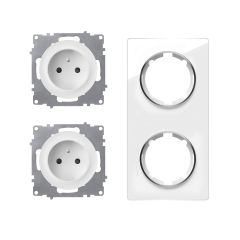 Double prise de courant avec terre 16A – ensemble complet – cadre de finition en verre – série Garda – vertical
