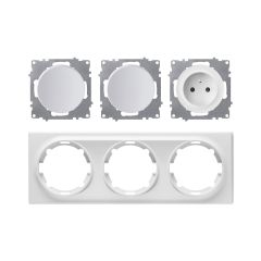 Prise de courant avec terre 16A + 2 interrupteurs – ensemble complet – cadre de finition plastique – série Florence – horizontal