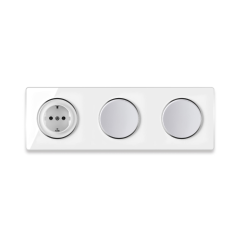Plaque de finition 3 postes, Série Garda, horizontal + 1 Prise de courant avec mise à la terre + 2 Interrupteurs simples