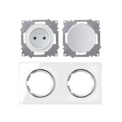 Double prise de courant avec terre 16A – ensemble complet – cadre de finition en verre – série Garda – horizontal