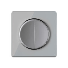 Interrupteur double, 1 voie, Gris avec plaque de finition en verre, Gris