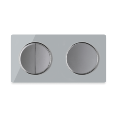 1x Interrupteur double, 1 voie + 1x interrupteur simple allumage avec plaque de finition en verre, 2 postes, horizontale - Gris