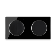 1x Interrupteur double, 1 voie + 1x interrupteur simple allumage avec plaque de finition en verre, 2 postes, horizontale - Noir
