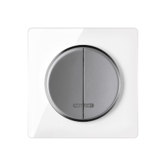 Interrupteur double, avec tйmoin lumineux, Gris avec plaque de finition en verre, Blanc