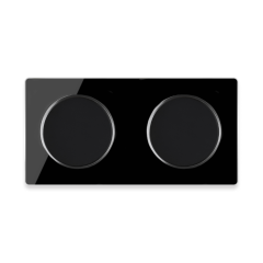 2x interrupteurs simple allumage avec plaque de finition en verre 2 postes, horizontale - Gris