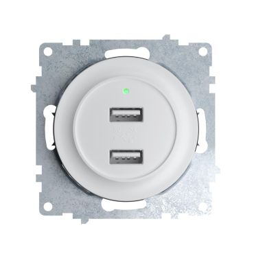 Prise USB encastrée à  2 sorties 5V, 2.1 A, témoin de charge LED-"Blanc"