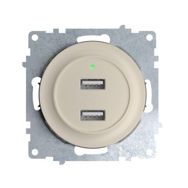 Prise USB encastrée à  2 sorties 5V, 2.1 A, témoin de charge LED-"Beige"