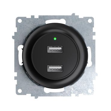 Prise USB encastrée à  2 sorties 5V, 2.1 A, témoin de charge LED-"Noir"
