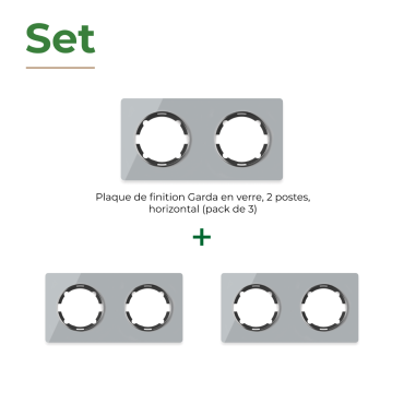 Plaque de finition Garda en verre, horizontal, 2 postes (pack 3)-"Gris"