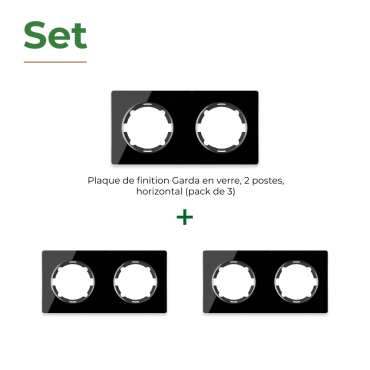 Plaque de finition Garda en verre, horizontal, 2 postes (pack 3)-"Noir"