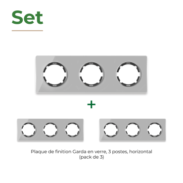 Plaque de finition Garda en verre, horizontal, 3 postes (pack 3)-"Gris"